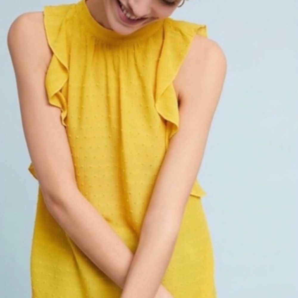 Maeve by Anthropologie Swiss Dotted Yellow High neck Tank